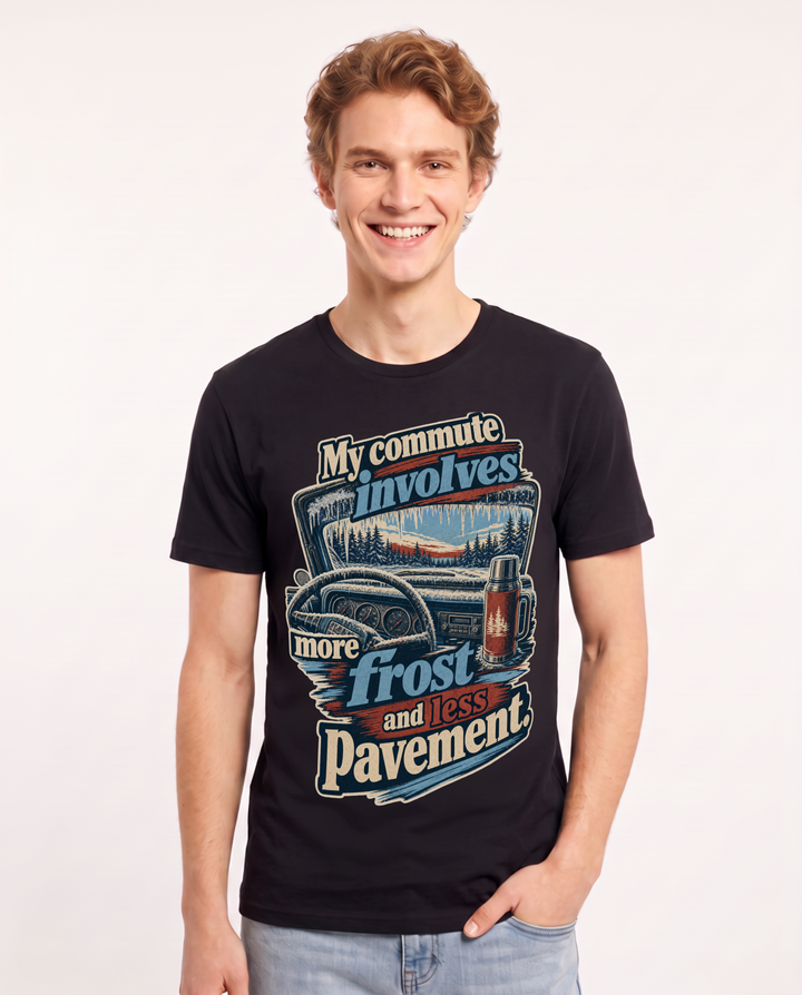 Hunting Men's Black T-Shirt – My commute involves more frost and less product image 1