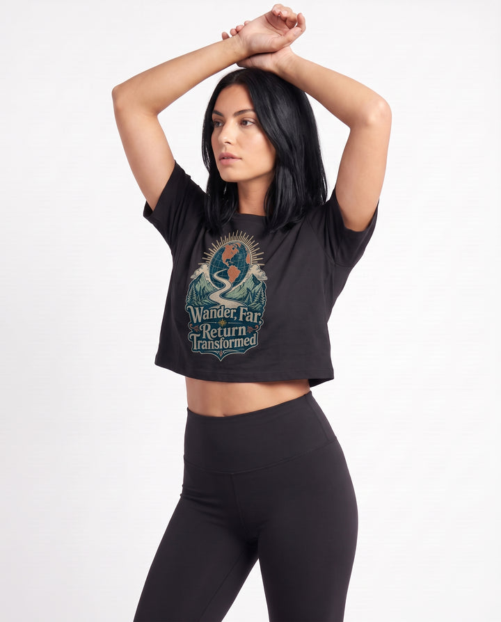Wander Far, Return Transformed Crop Top mockup 2