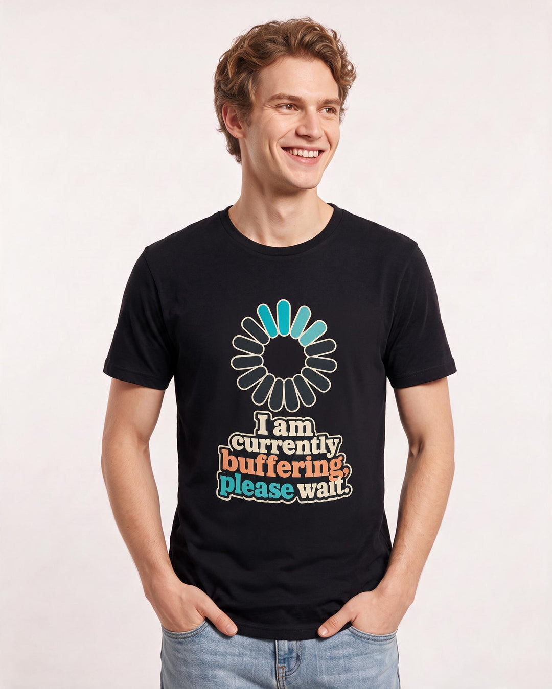 Funny Meme Men's Black T-Shirt – I am currently buffering, please wait. product image 3