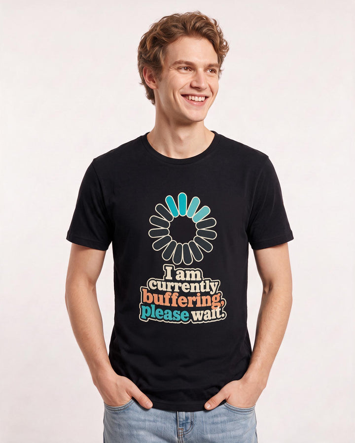 Funny Meme Men's Black T-Shirt – I am currently buffering, please wait. product image 3