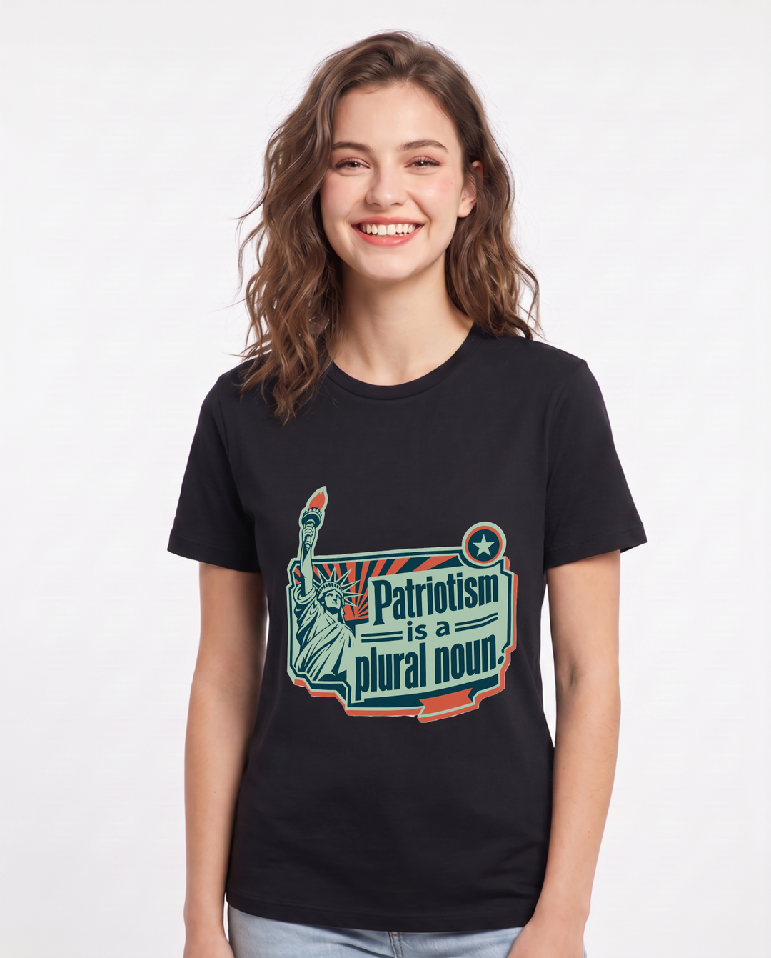 Graphic Women's Black T-Shirt - Patriotism is a plural noun. product image 1