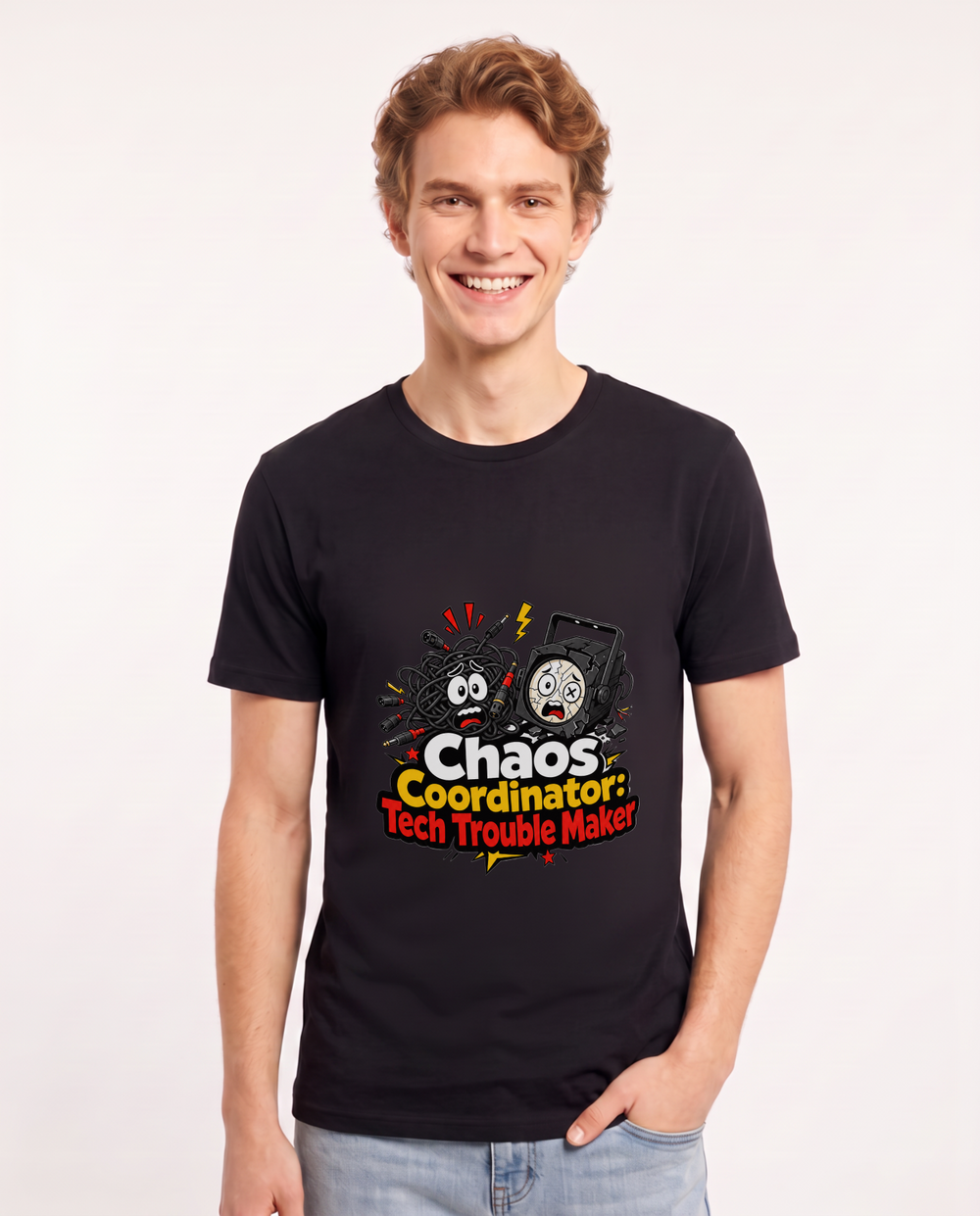 Chaos Coordinator: Tech Trouble Maker Men's Black T-Shirt product image 2