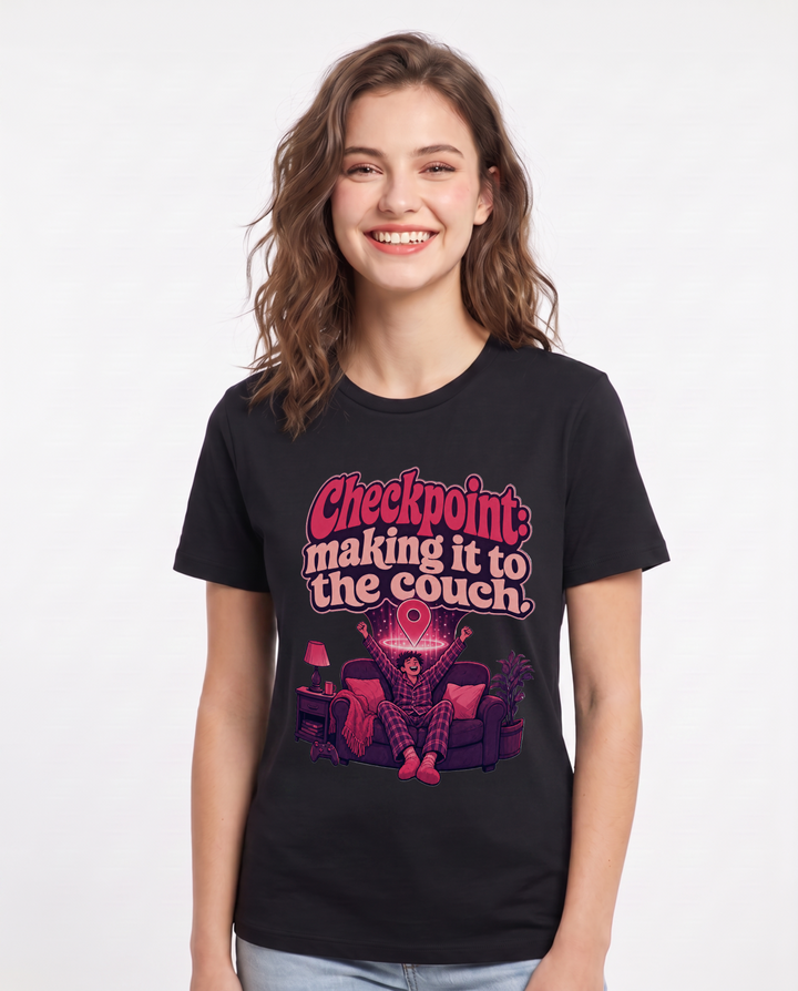 Gaming Women's Black T-Shirt – Checkpoint: making it to the couch. product image 1