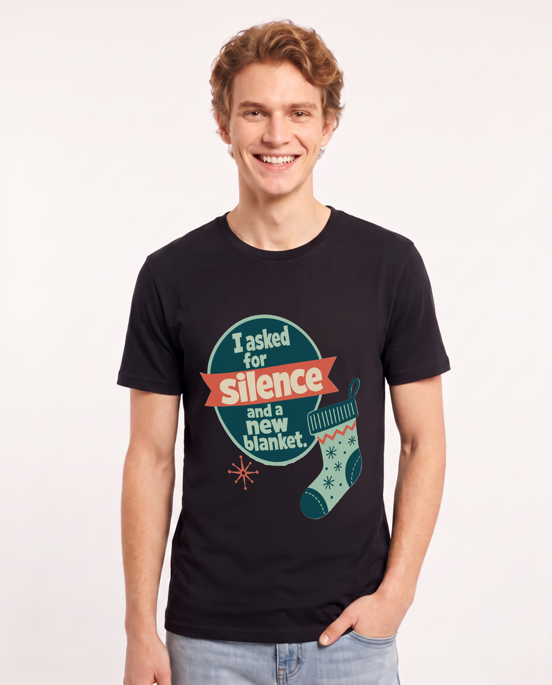 Christmas Men's Black T-Shirt - I asked for silence and a new blanket. product image 1