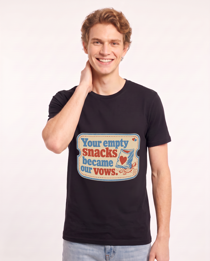 Couples Men's Black T-Shirt - Your empty snacks became our vows. product image 3