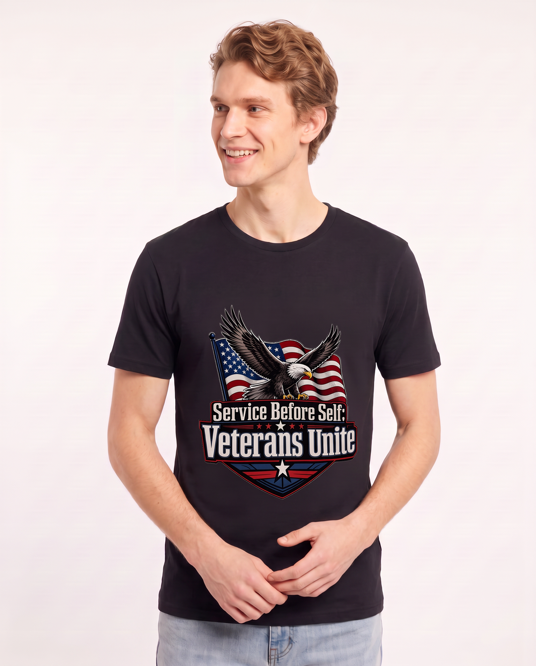 Service Before Self: Veterans Unite Men's Black T-Shirt product image 1