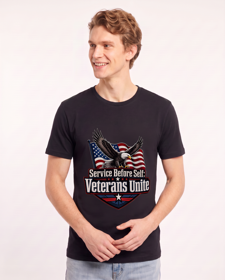 Service Before Self: Veterans Unite Men's Black T-Shirt product image 1