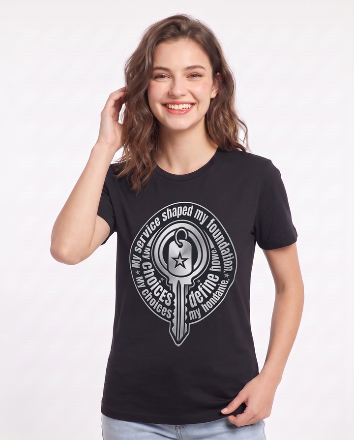 My service shaped my foundation. My choices define my home. Women's Black T-Shirt product image 1