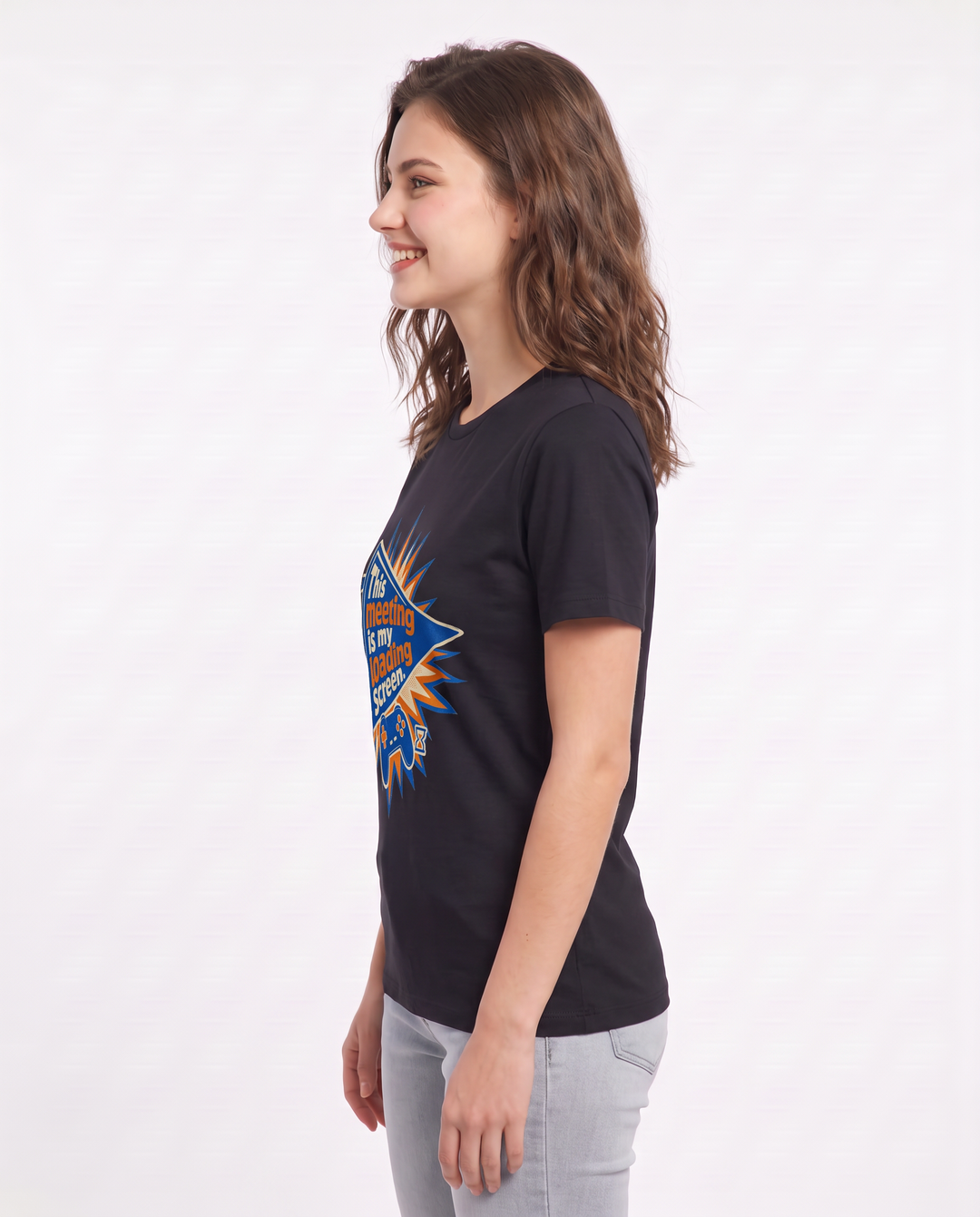 Gaming Women's Black T-Shirt - This meeting is my loading screen. product image 2