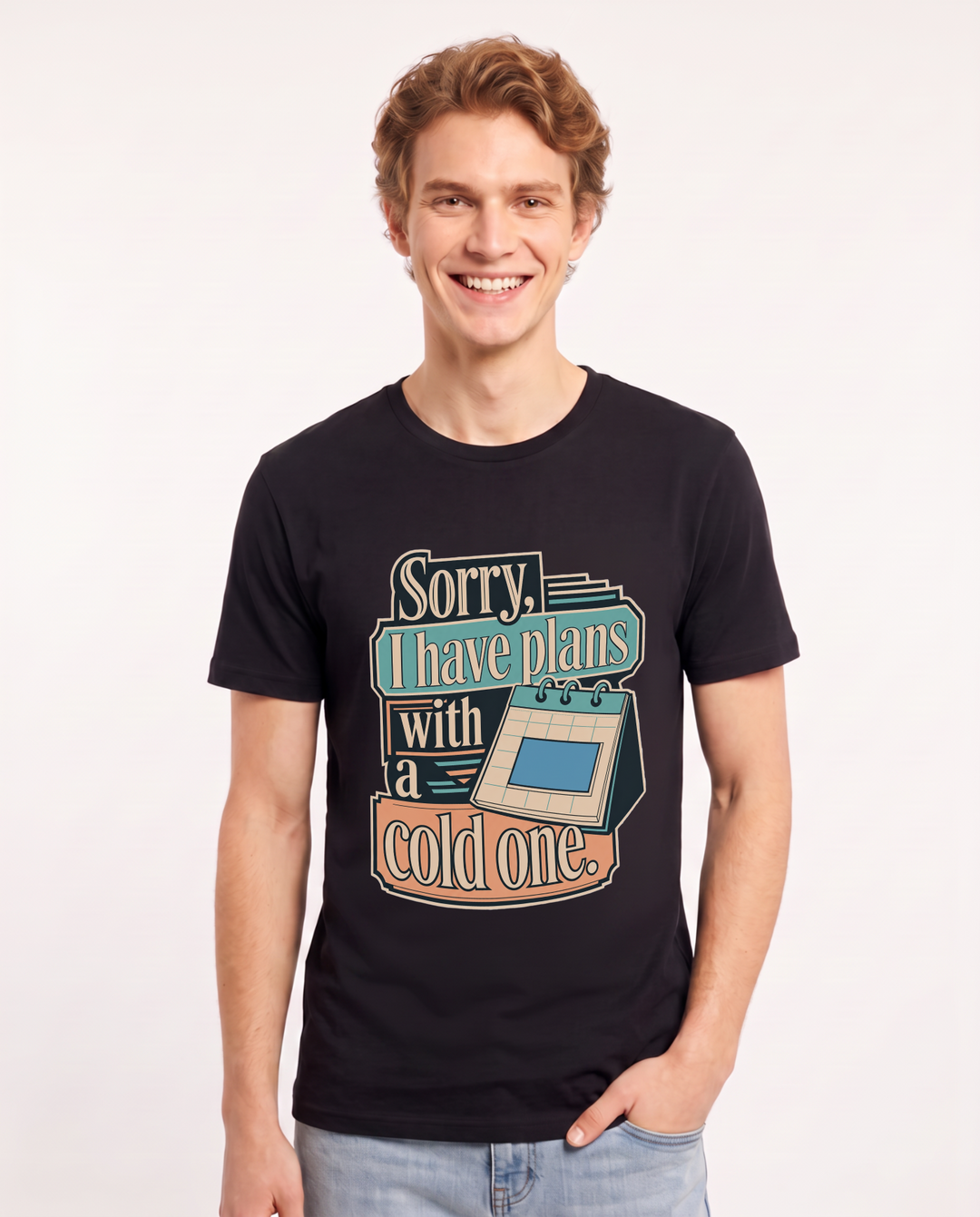 Funny Beer Men's Black T-Shirt – Sorry, I have plans with a cold one. product image 1