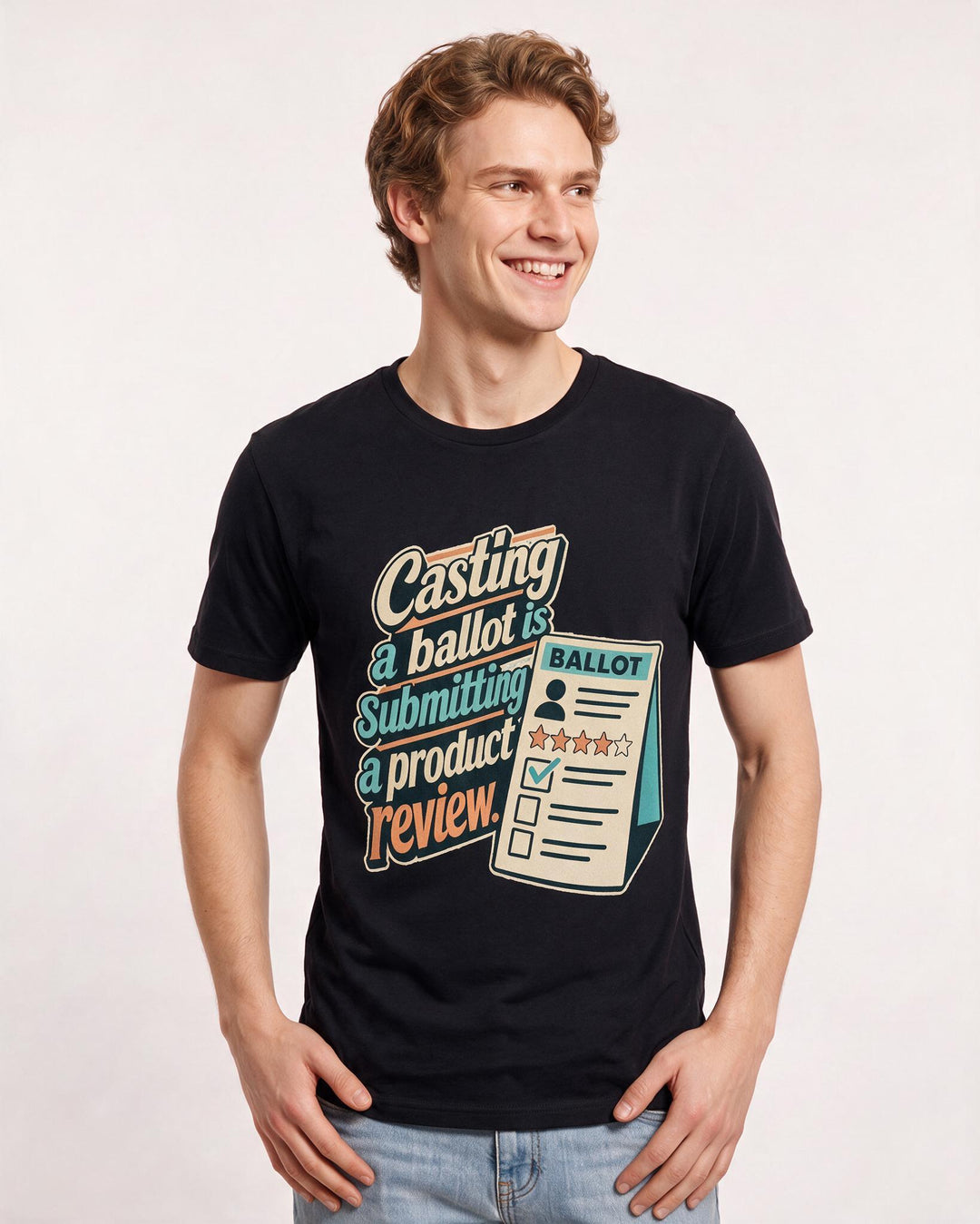 Political Statement Men's Black T-Shirt – Casting a ballot is submitting a product review. product image 3