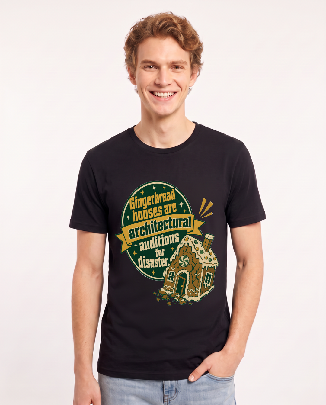 Christmas Men's Black T-Shirt - Gingerbread houses are architectural product image 1
