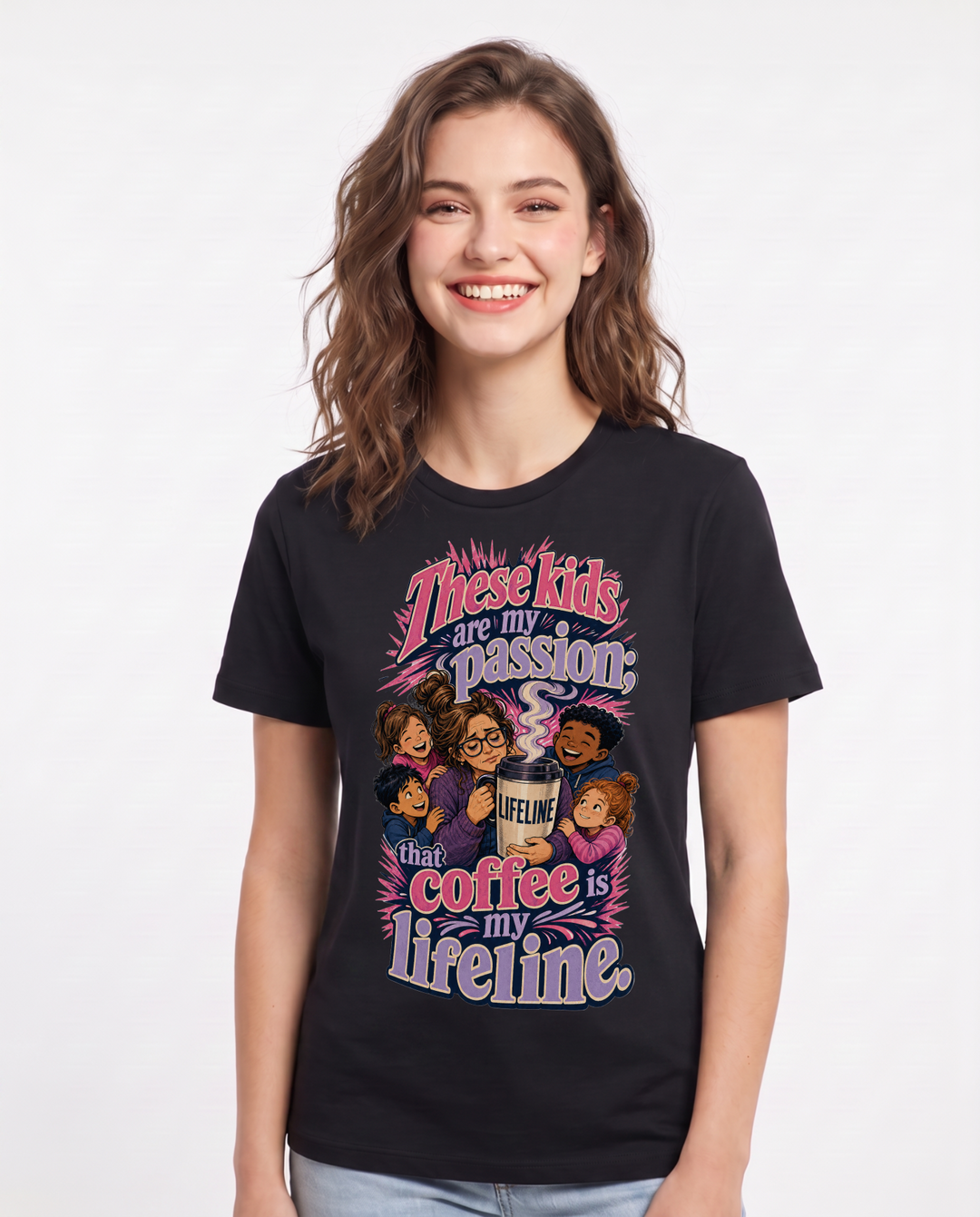 Teacher Women's Black T-Shirt – These kids are my passion; that coffee product image 1