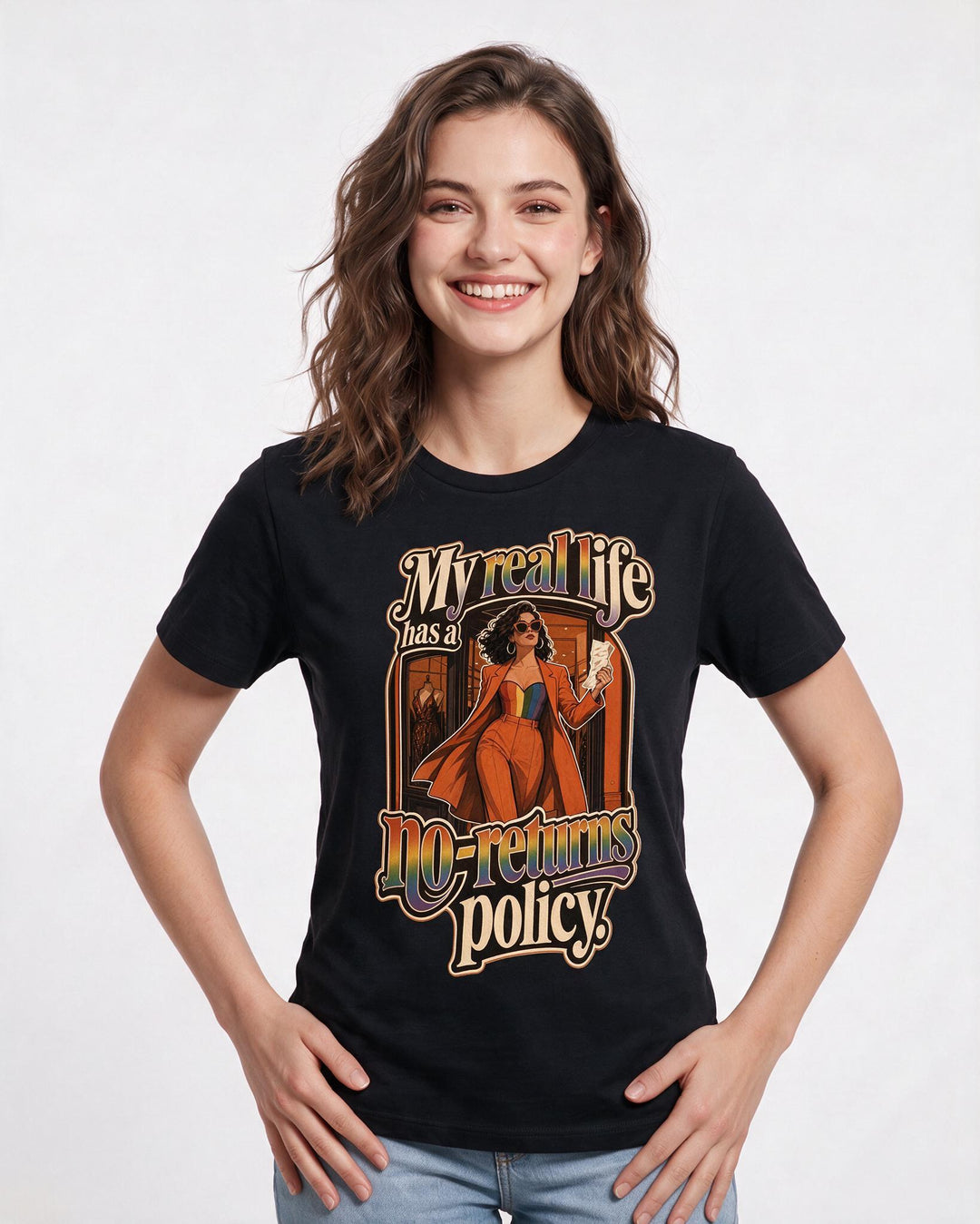 Pride Women's Black T-Shirt – My real life has a no-returns policy. product image 3