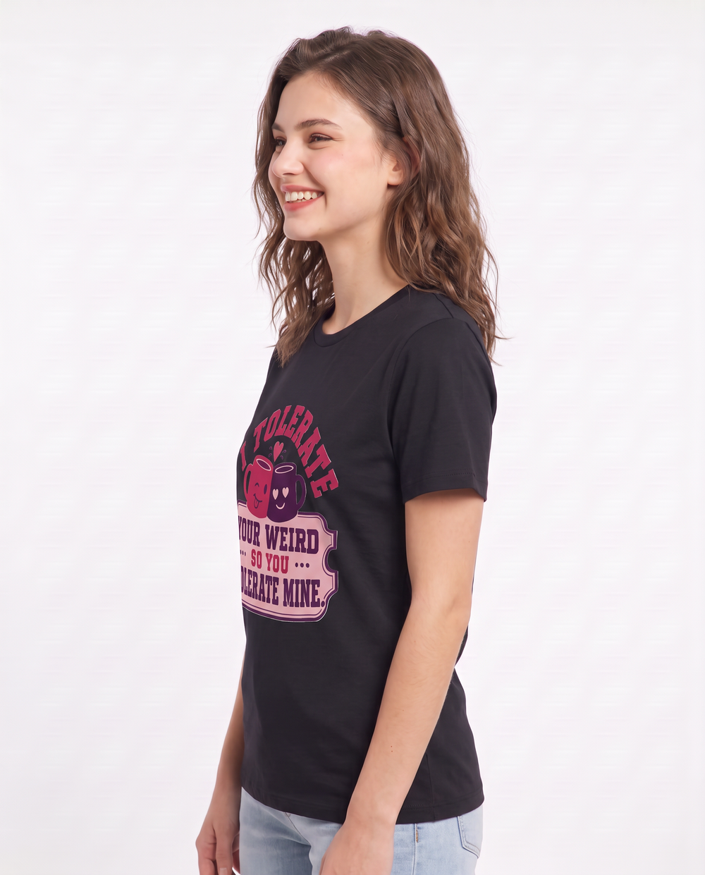 Couples Women's Black T-Shirt - I tolerate your weird so you tolerate product image 2