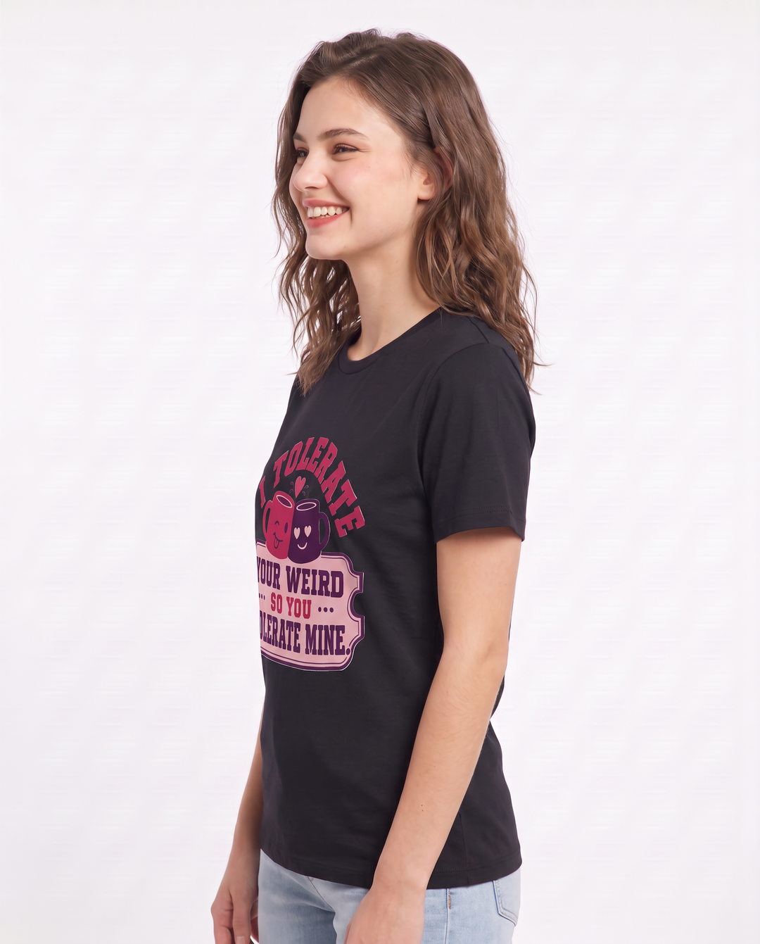 Couples Women's Black T-Shirt - I tolerate your weird so you tolerate product image 2