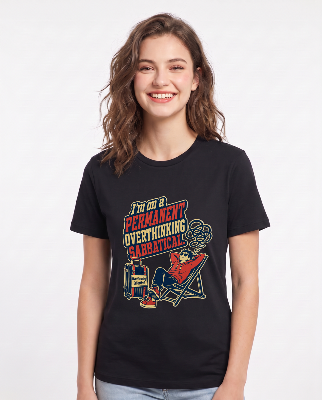Funny Meme Women's Black T-Shirt – I'm on a permanent overthinking product image 1