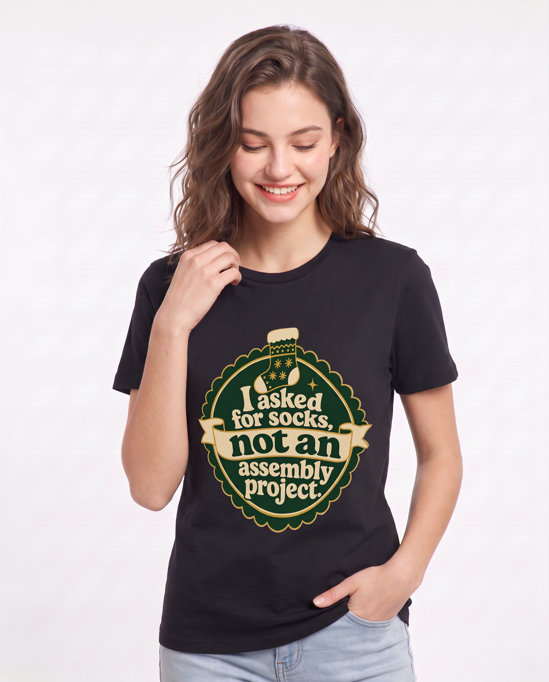 Christmas Women's Black T-Shirt - I asked for socks, not an assembly product image 3