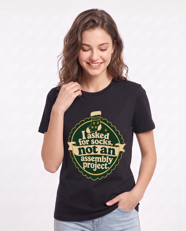 Christmas Women's Black T-Shirt - I asked for socks, not an assembly product image 3
