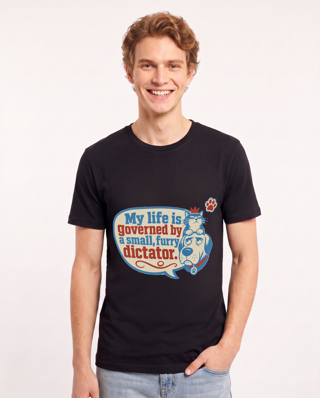 Graphic Men's Black T-Shirt - My life is governed by a small, furry product image 1