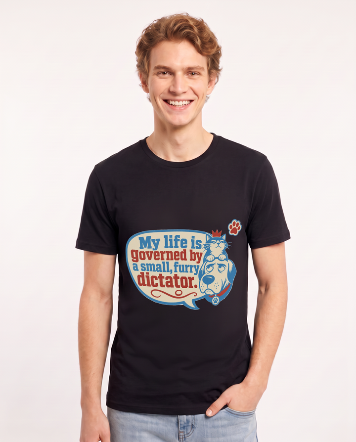 Graphic Men's Black T-Shirt - My life is governed by a small, furry product image 1