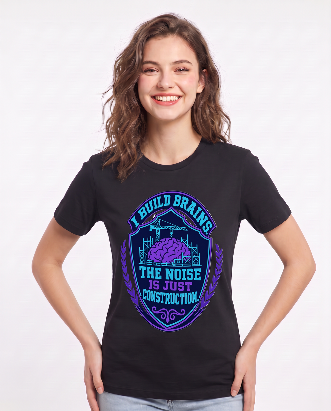Teacher Gift Women's Black T-Shirt - I build brains. The noise is just product image 3