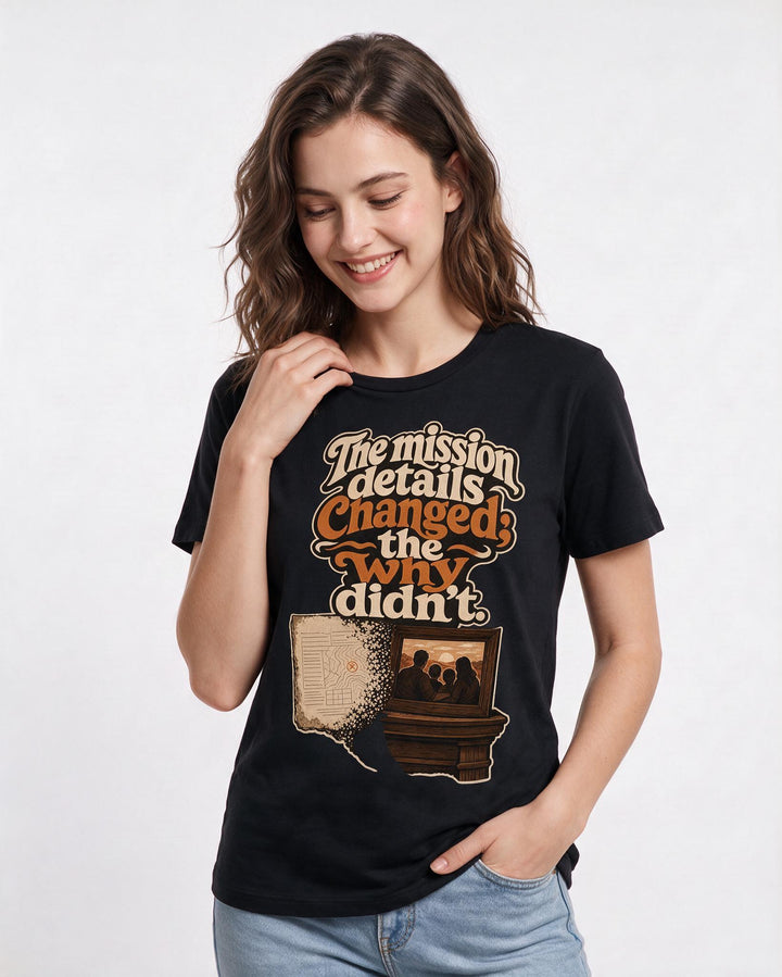 Veteran Women's Black T-Shirt – The mission details changed; the why product image 3