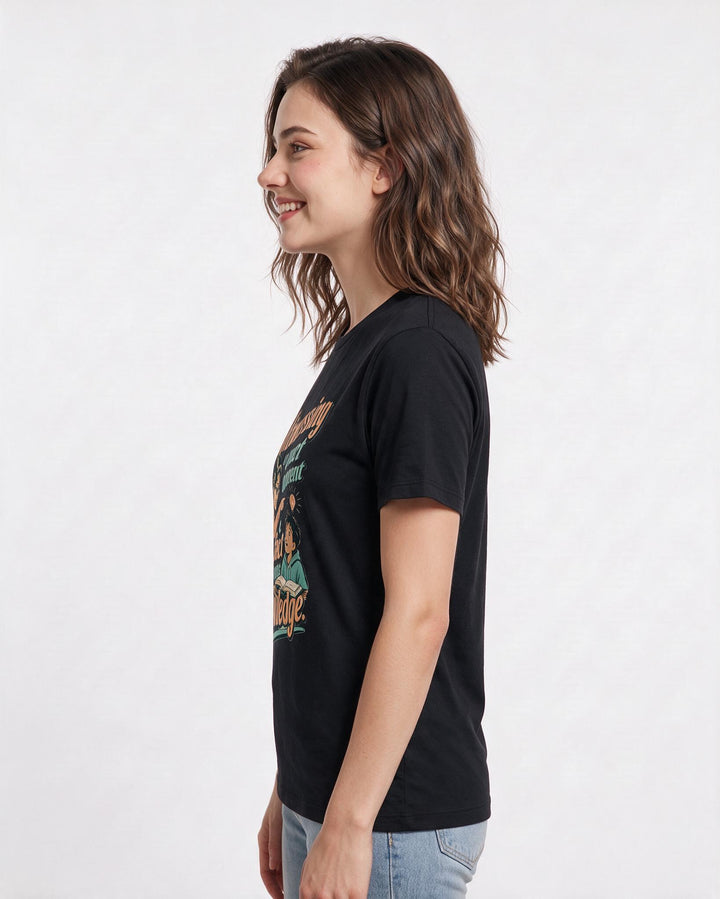 Teacher Women's Black T-Shirt – Witnessing the exact moment a fact becomes knowledge. product image 2