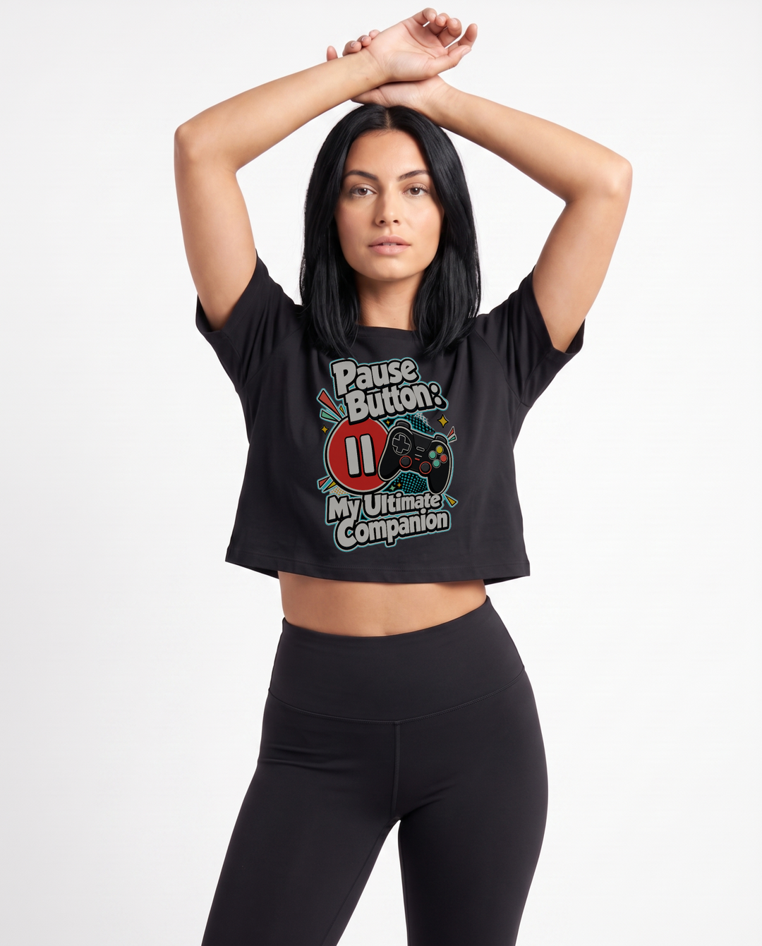 Pause Button: My Ultimate Companion Crop Top mockup 1