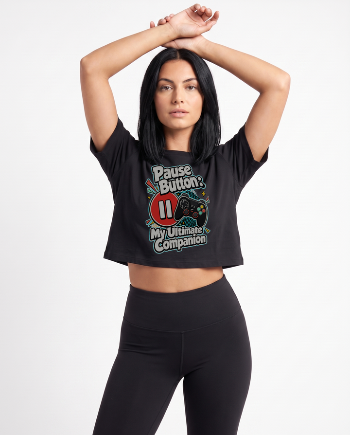 Pause Button: My Ultimate Companion Crop Top mockup 1