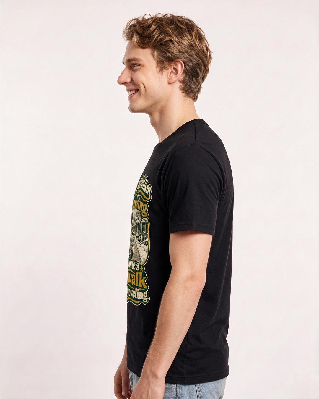 Patriotic Men's Black T-Shirt – My patriotism is knowing everyone's sidewalk needs shoveling. product image 2