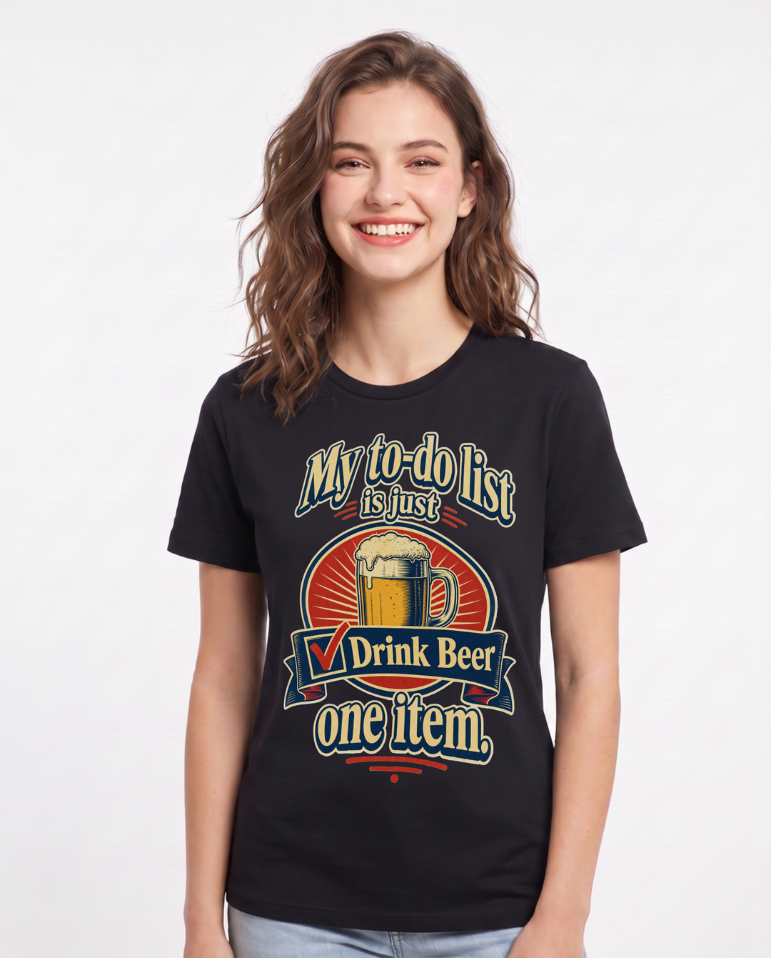 Funny Beer Women's Black T-Shirt – My to-do list is just one item. product image 1