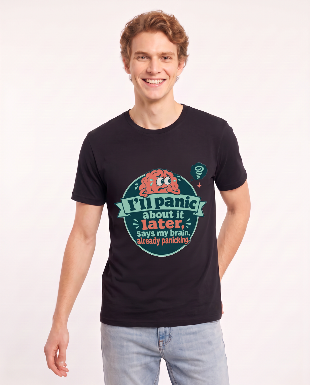 Graphic Men's Black T-Shirt - I'll panic about it later, says my product image 3