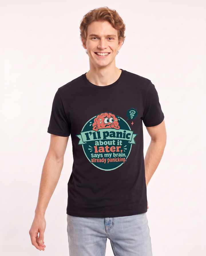 Graphic Men's Black T-Shirt - I'll panic about it later, says my product image 3