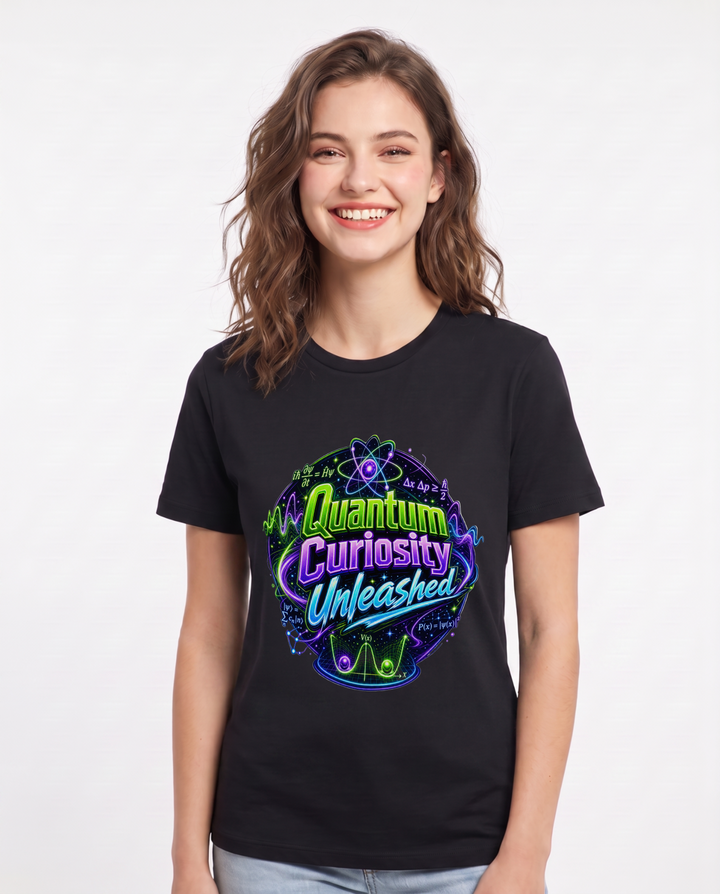 Quantum Curiosity Unleashed Women's Black T-Shirt product image 2