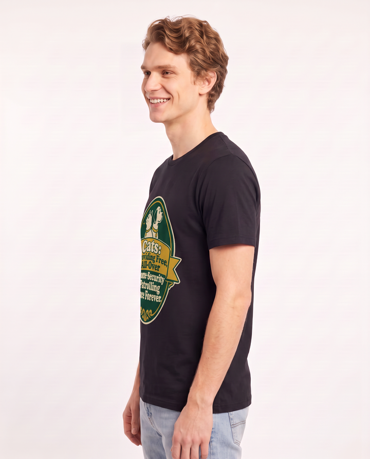 Graphic Men's Black T-Shirt - Cats: Providing Free, All-Over product image 2