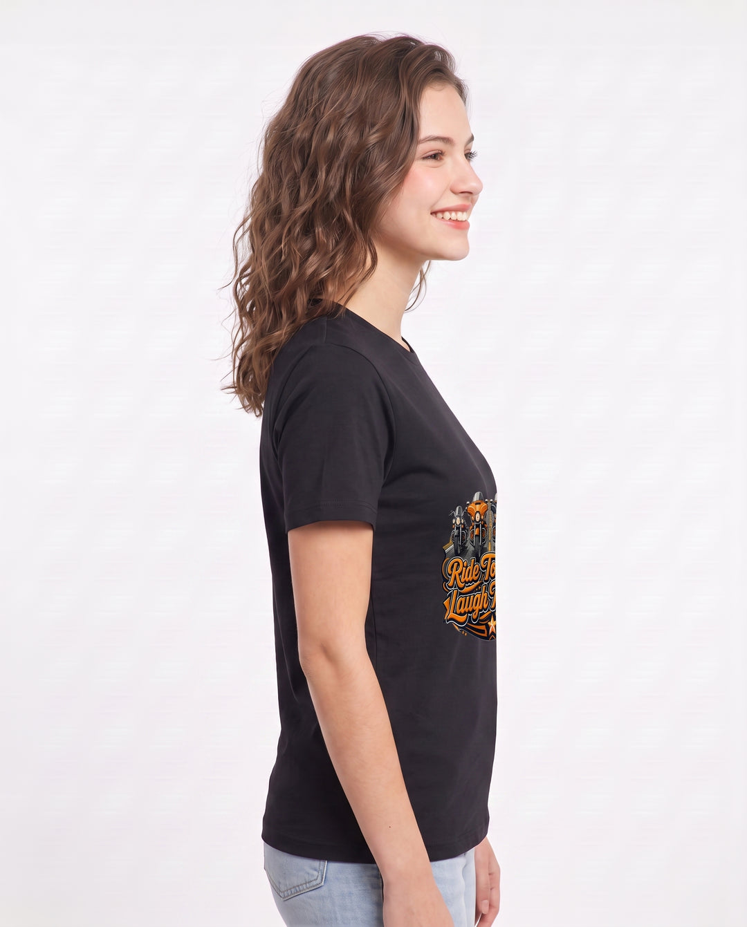 Ride Together, Laugh Together Women's Black T-Shirt product image 3