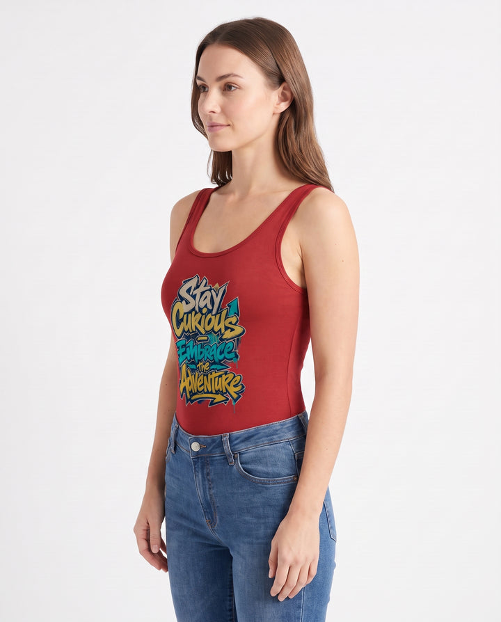 Stay Curious Embrace The Adventure Sleeveless Tank Bodysuit mockup 2