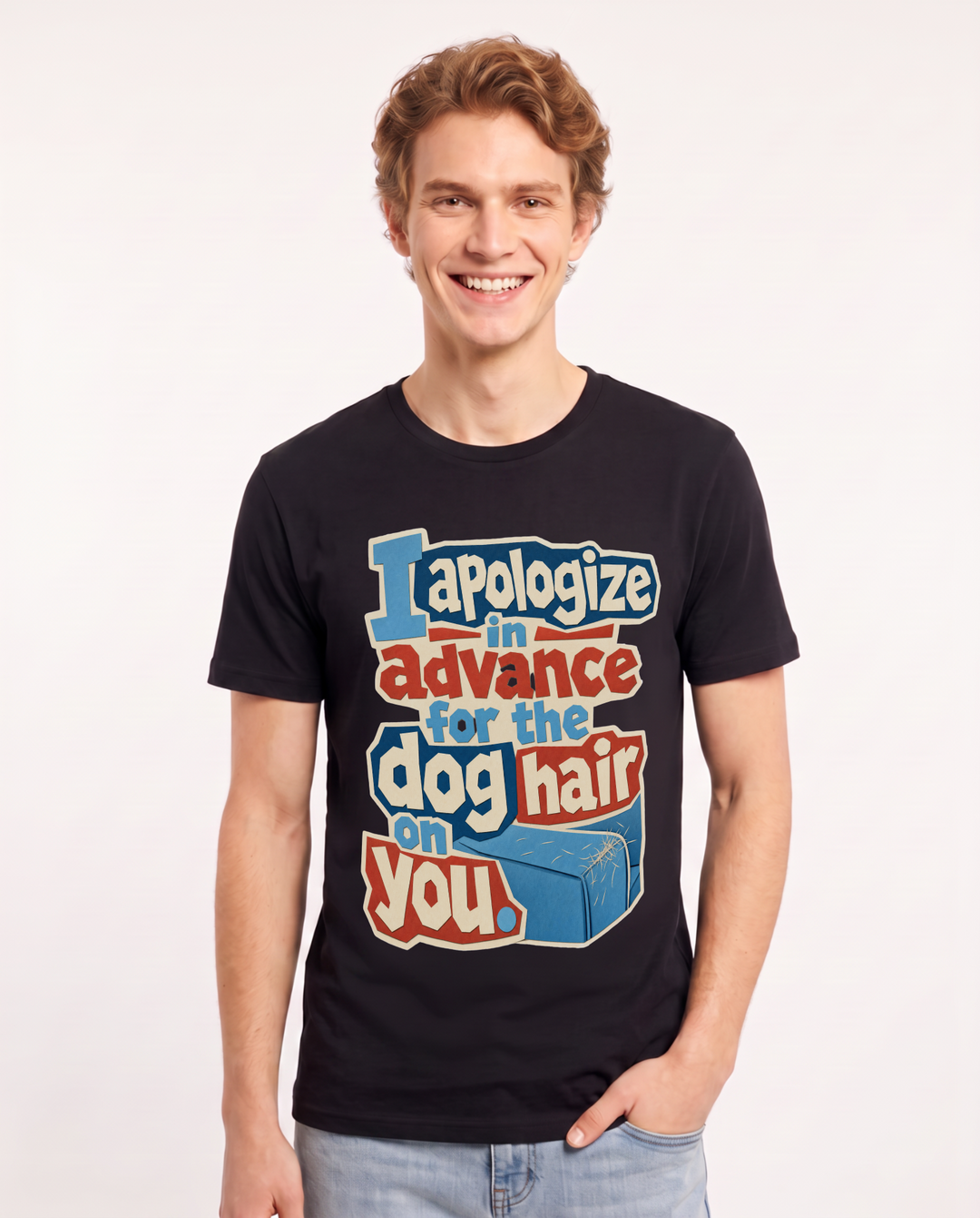 Cat Lover Men's Black T-Shirt – I apologize in advance for the dog hair on you. product image 1