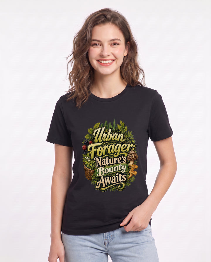 Urban Forager: Nature's Bounty Awaits Women's Black T-Shirt product image 1