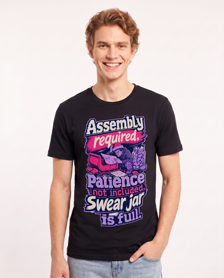 Funny Christmas Men's Black T-Shirt – Assembly required, patience not product image 1