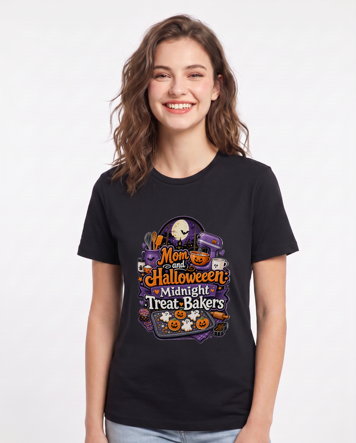 Mom and Halloween: Midnight Treat Bakers Women's Black T-Shirt product image 2