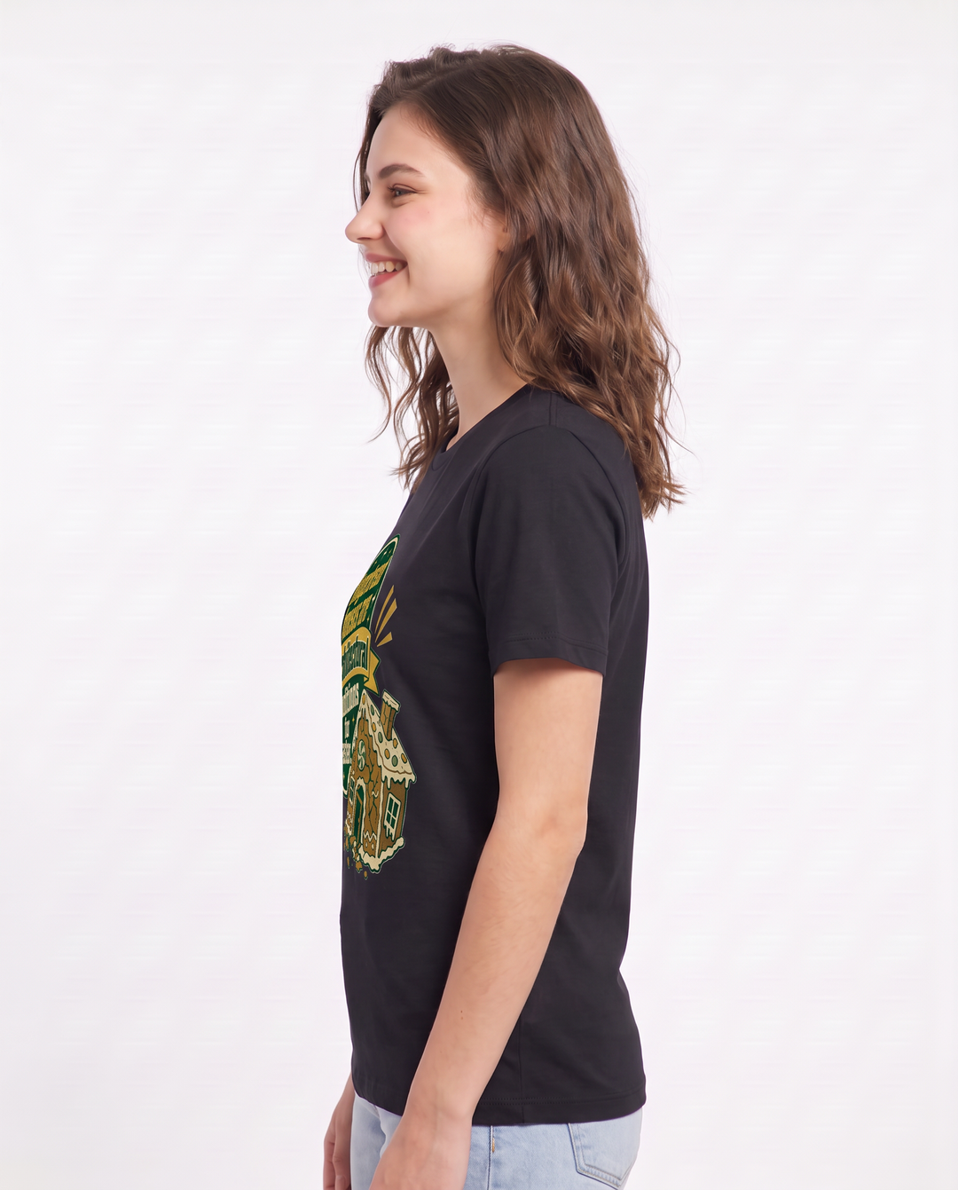 Christmas Women's Black T-Shirt - Gingerbread houses are architectural product image 2