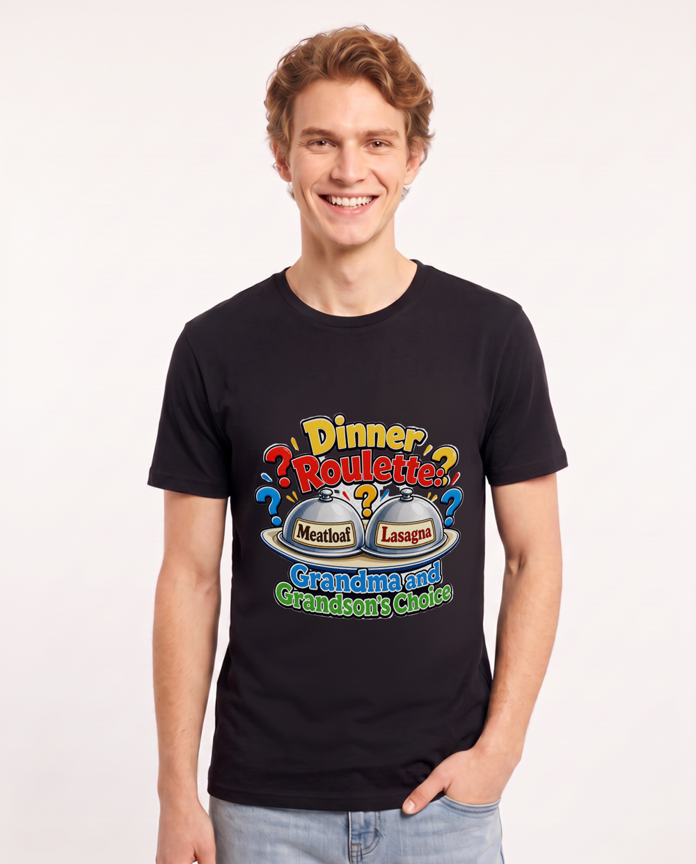 Dinner Roulette: Grandma and Grandson's Choice Men's Black T-Shirt product image 2