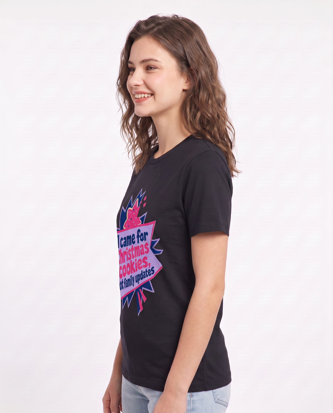 I came for Christmas cookies, not family updates - Women's Black T-Shirt product image 3