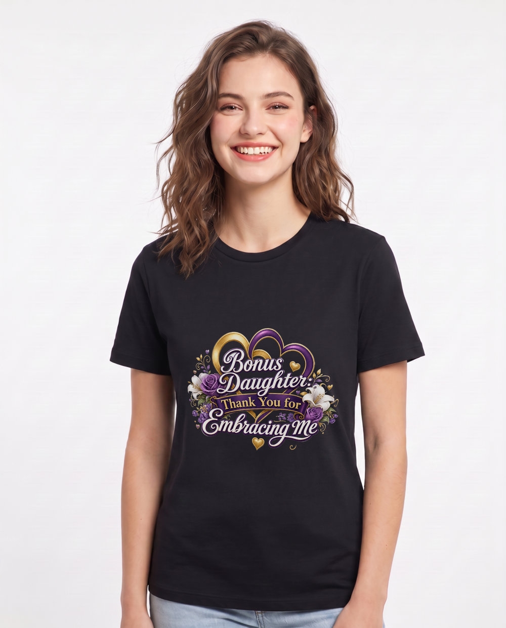 Bonus Daughter: Thank You for Embracing Me Women's Black T-Shirt product image 2