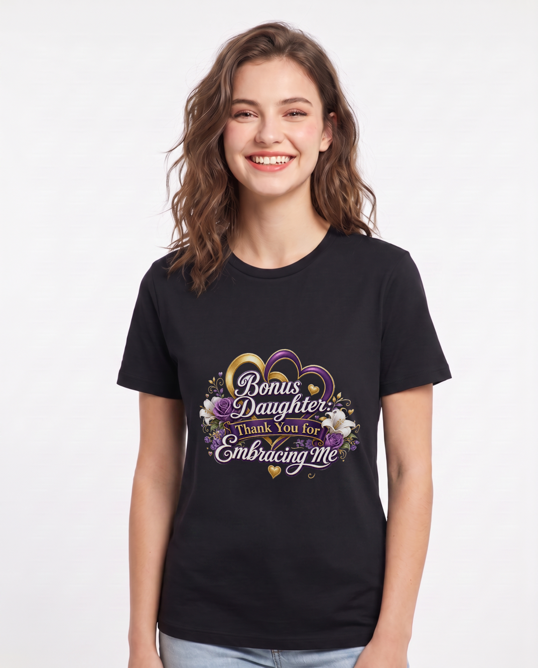 Bonus Daughter: Thank You for Embracing Me Women's Black T-Shirt product image 2