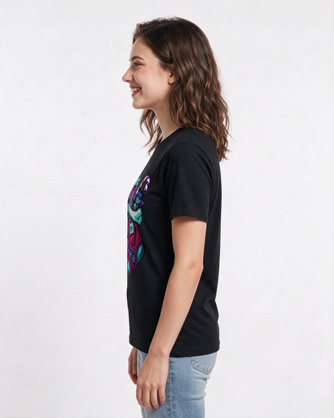 Christmas Black T-Shirt for Women – Holiday Theme Graphic Tee product image 2
