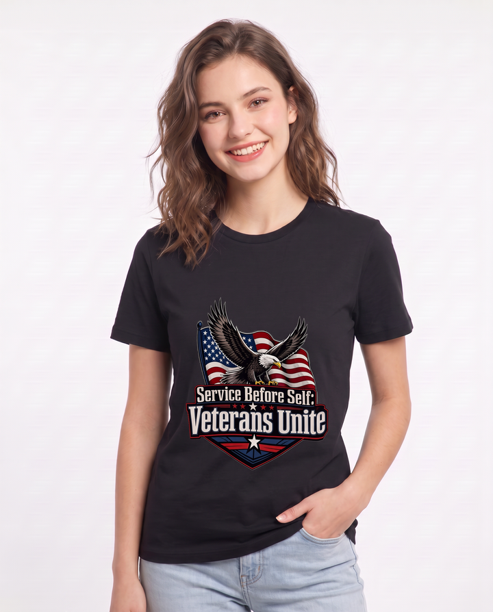 Service Before Self: Veterans Unite Women's Black T-Shirt product image 1