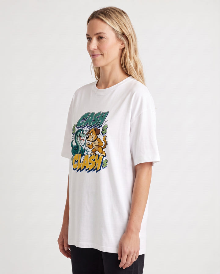 Cash Clash White T-Shirt mockup 2
